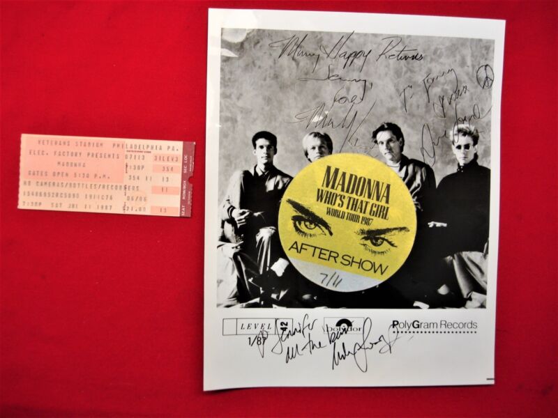 Madonna Who's That Girl Tour 1987: Aftershow Pass, signed Level 42 photo and ticket stub