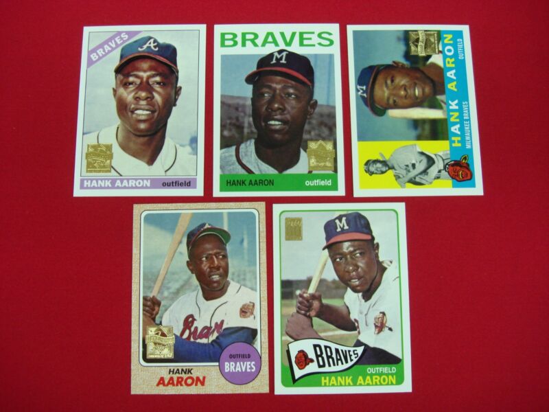 Lot of 5 Hank Aaron Commemorative Reprint Cards - 1999 Topps Braves Baseball