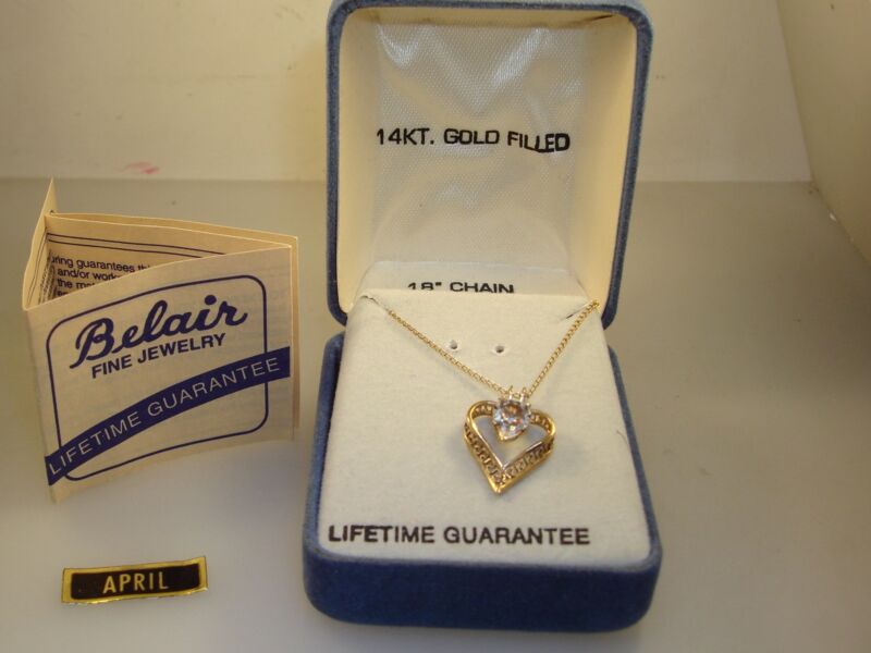 Vintage Belair 14K gold-filled filigree heart necklace with original box and booklet