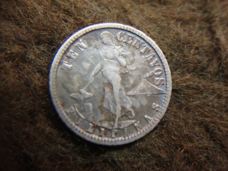 Genuine 1918-S Philippines Ten Centavos Silver Coin (.900 Fine)