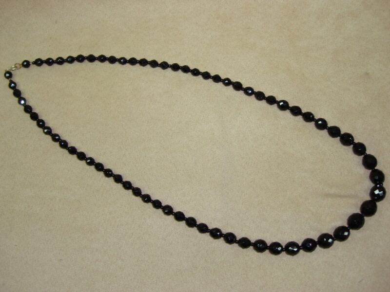 Vintage Victorian black glass graduated bead necklace