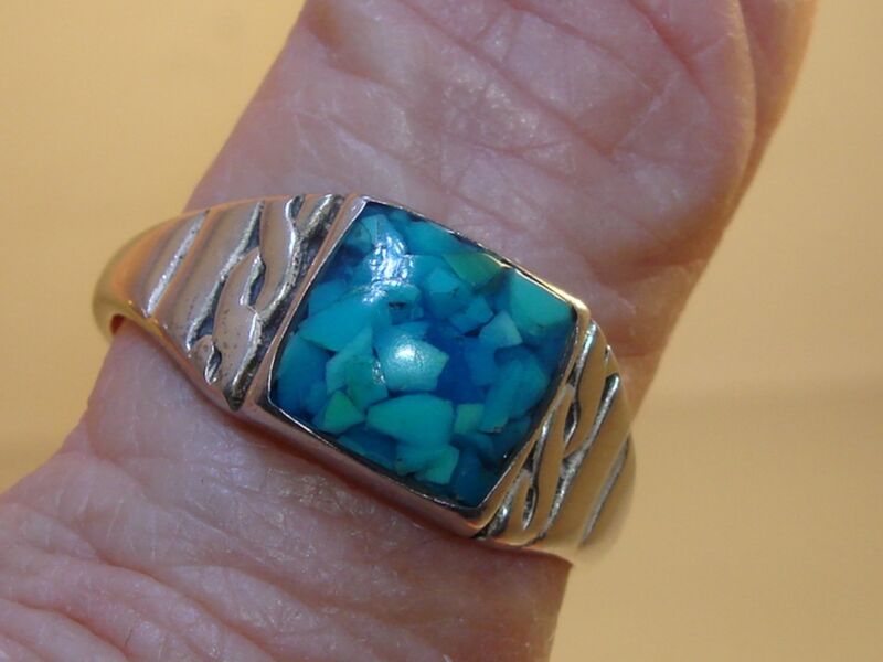 Vintage artist signed sterling silver turquoise ring (1980s, size 11)