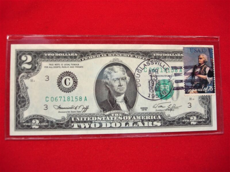 1976 $2 bill, first day of issue postmarked Douglassville, PA (AU)