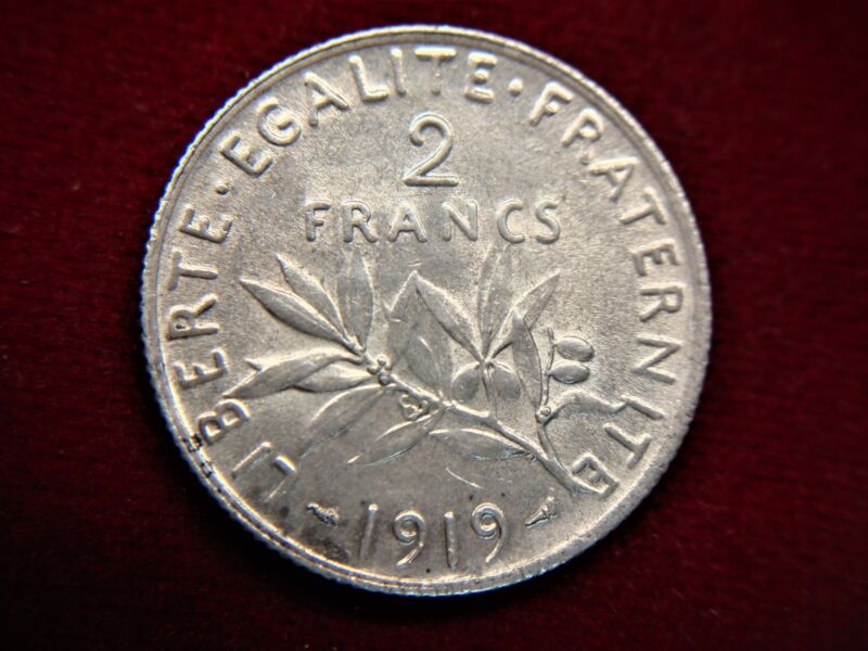 1919 France 2 Francs Silver Coin (.835 Fine) - High-Grade, Collectible