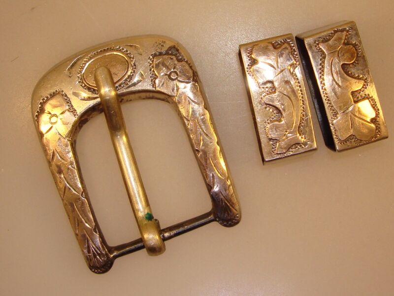 Vintage PLATA'DL Jalisco Sterling Silver & Gold Plated Belt Buckle Set (2 Keepers)