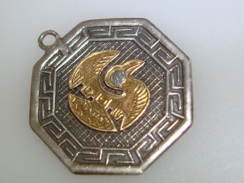 Vintage DEZAR 925 & 18KT Sterling Silver & Gold Pendant with Ancient Bird Design