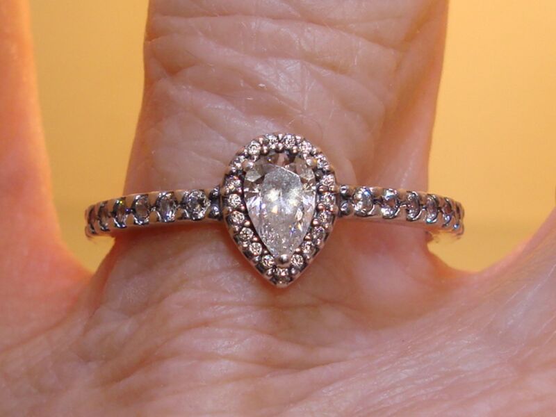 Pandora Ale sterling silver pear CZ halo ring, size 9 (pre-owned)
