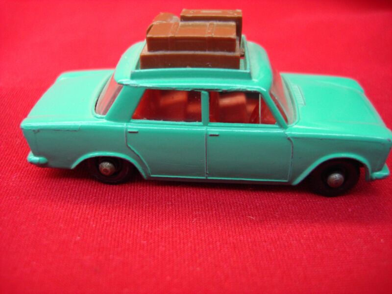 Vintage Matchbox Lesney No. 56B Fiat 1500 model car with brown luggage, excellent condition