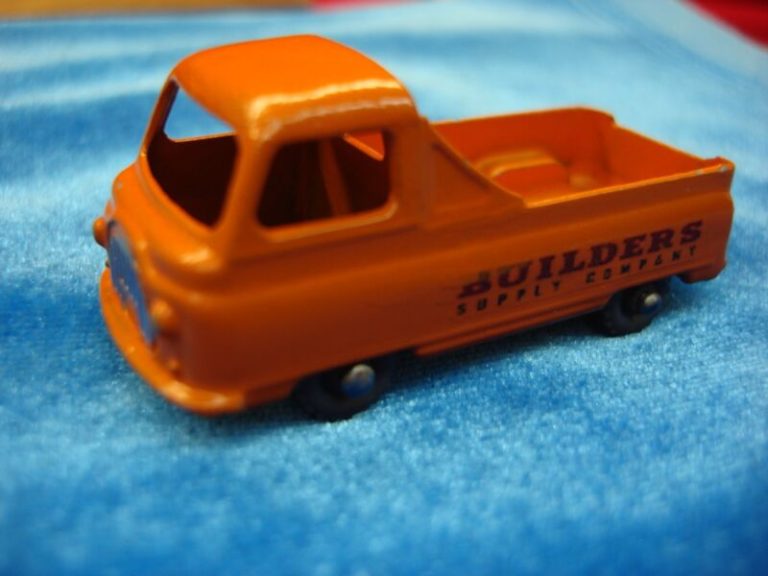 Restored orange vintage Matchbox No. 60A Morris J2 Pickup truck