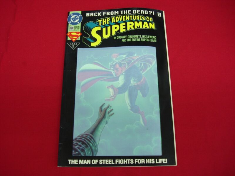 Vintage comic book, The Adventures of Superman #500 / 1993 #11, featuring 'Man of Steel Fights For His Life'