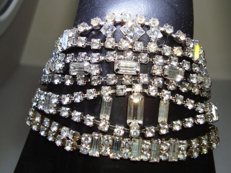Set of four vintage foil rhinestone bracelets