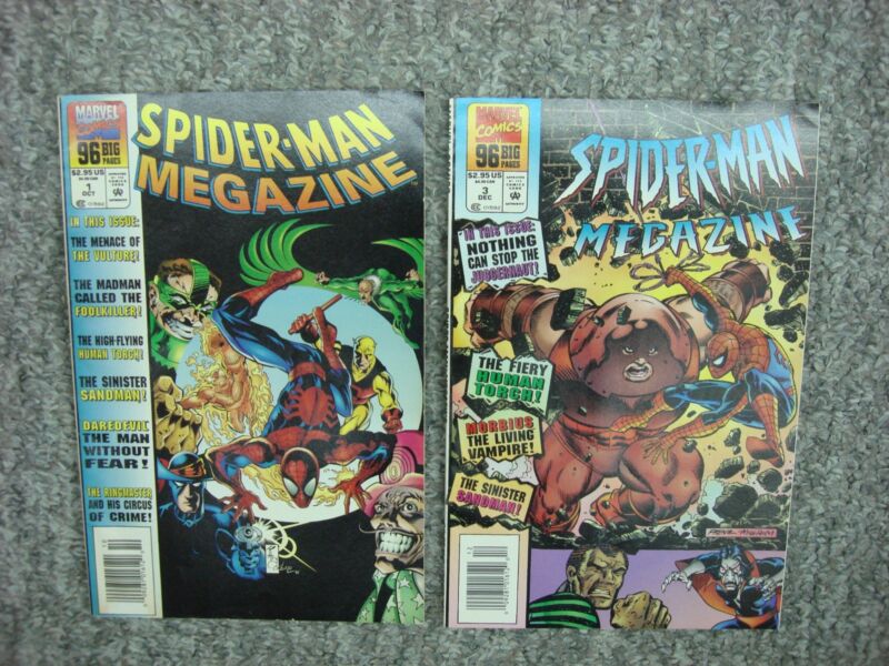 Vintage Spider-Man Megazine comic books #1 and #3 from October and December 1994
