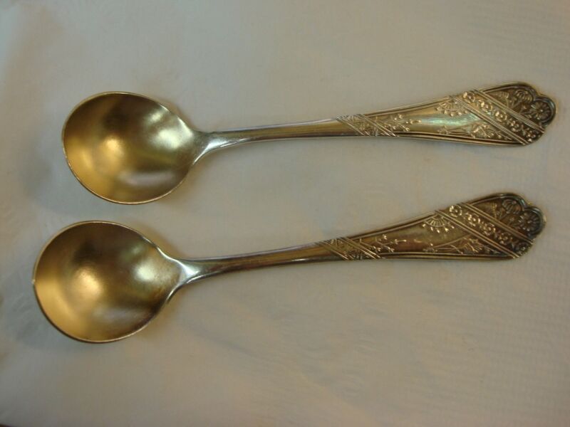 Vintage set of two Holmes & Edwards gold-washed salt spoons