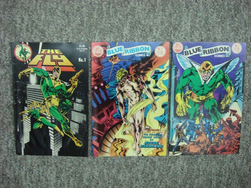 Vintage comic book lot including The Fly #1 and Blue Ribbon Comics #1 & #3