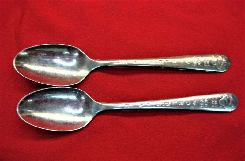 Vintage 1964 New York World's Fair Unisphere stainless steel teaspoons set of 2
