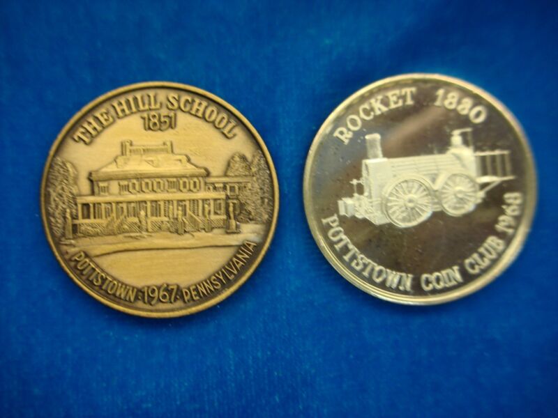 Vintage 1967 & 1968 Pottstown Coin Club Anniversary Medals - .999 Silver & Bronze