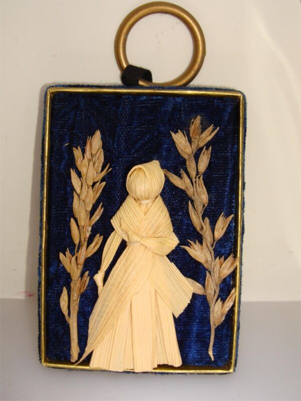 Vintage Amish handwoven wheat scene wall hanging