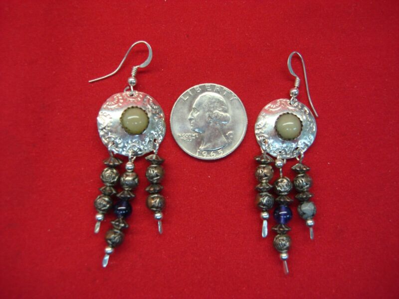 Sterling silver beaded dangle earrings, elegant 2.5-inch drop