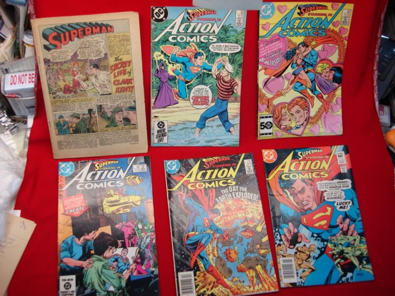 Vintage Superman Action Comics Collection - 6 issues, mostly nice condition.