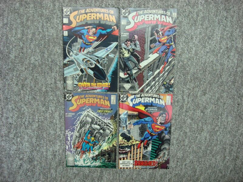Vintage Adventures of Superman comic set (#447-450, 1988-1989) in nice condition