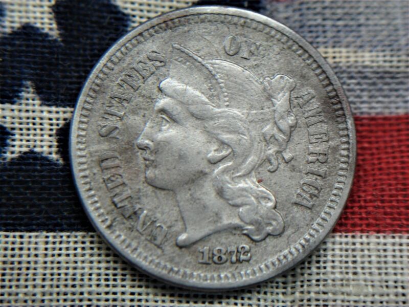 1872 Three Cent Nickel - High Detail, Original Patina