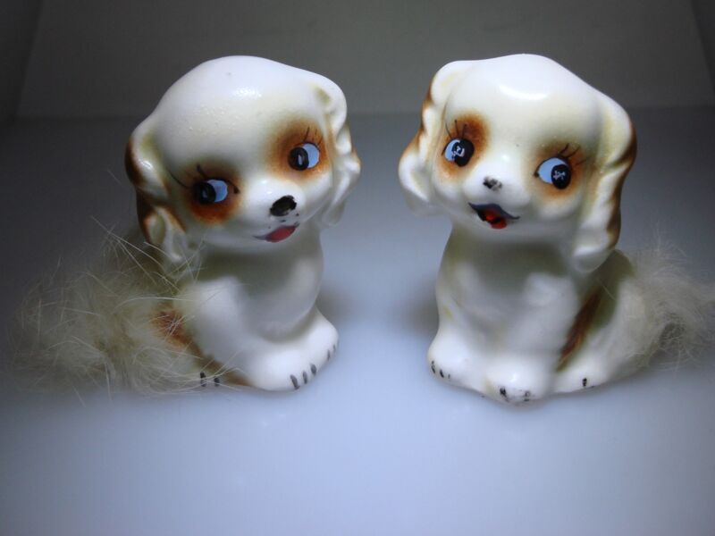Vintage Japan Porcelain Puppy Dog Salt & Pepper Shakers
