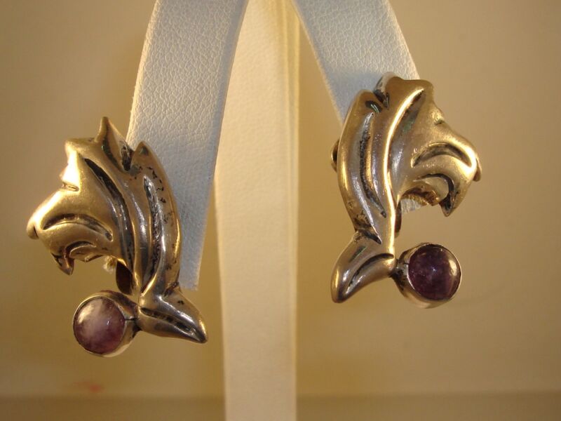 Vintage Mexico Sterling Silver & Amethyst Earrings (1930s-40s)