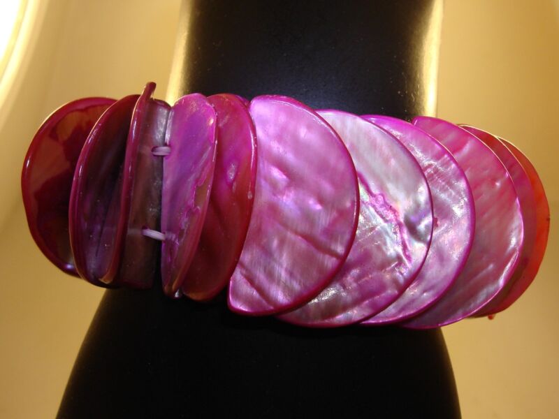 Hot pink abalone disc bracelet with adjustable fit