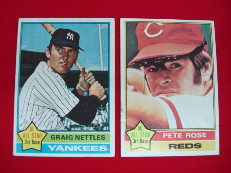 Vintage 1976 Topps Baseball Cards of Pete Rose (#240) and Graig Nettles (#169)