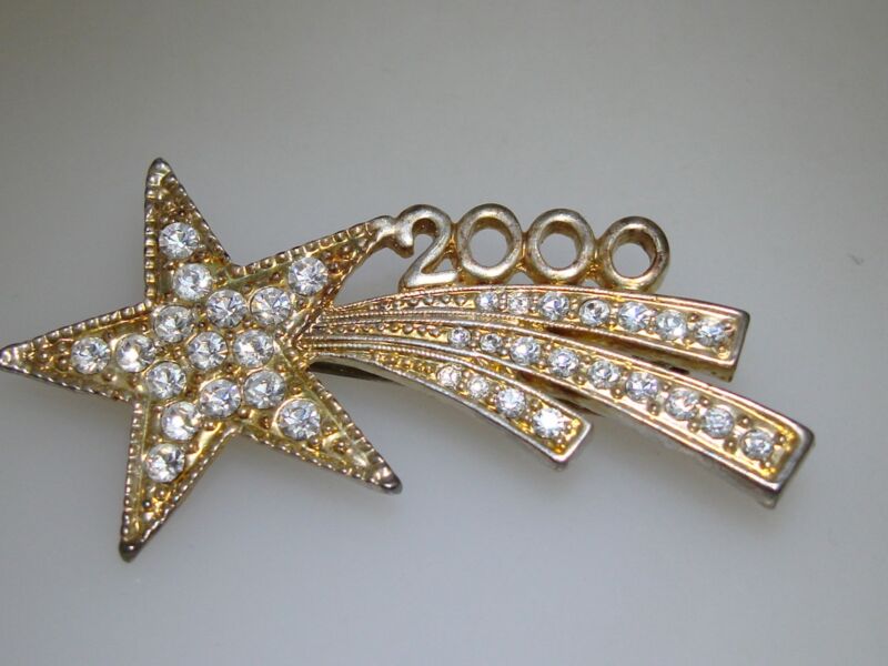Vintage 2000 Shooting Star Rhinestone Pin