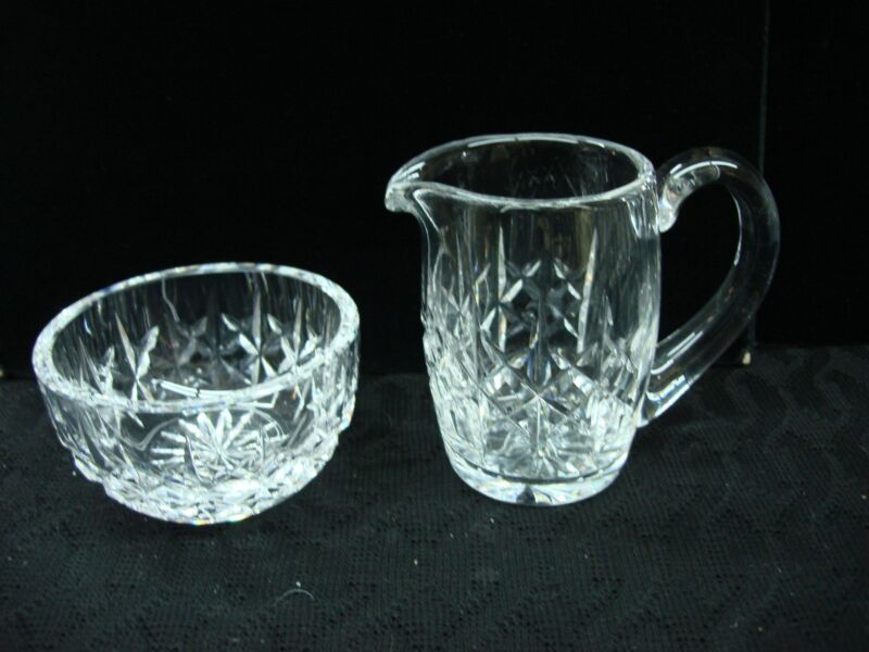 Waterford Lismore signed crystal sugar bowl and creamer set