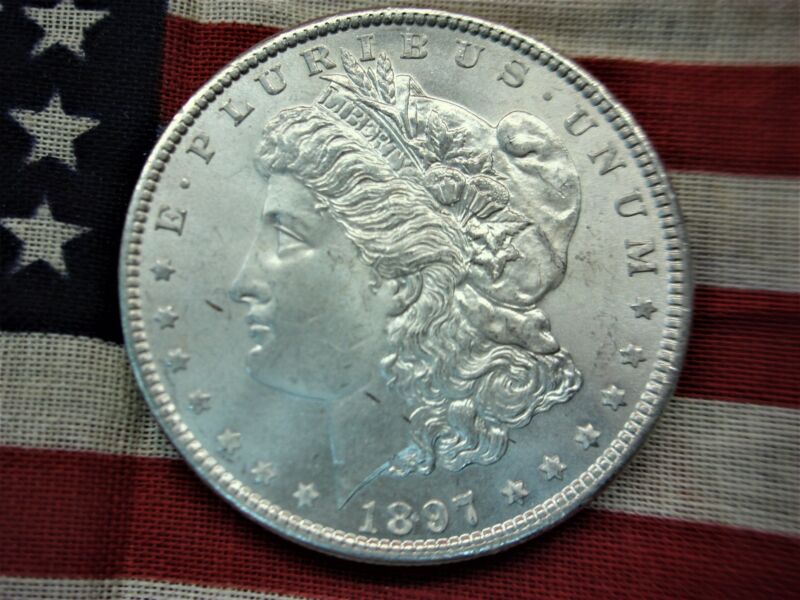 1897 Morgan Dollar with satin finish, exhibiting stunning detail and high grade.