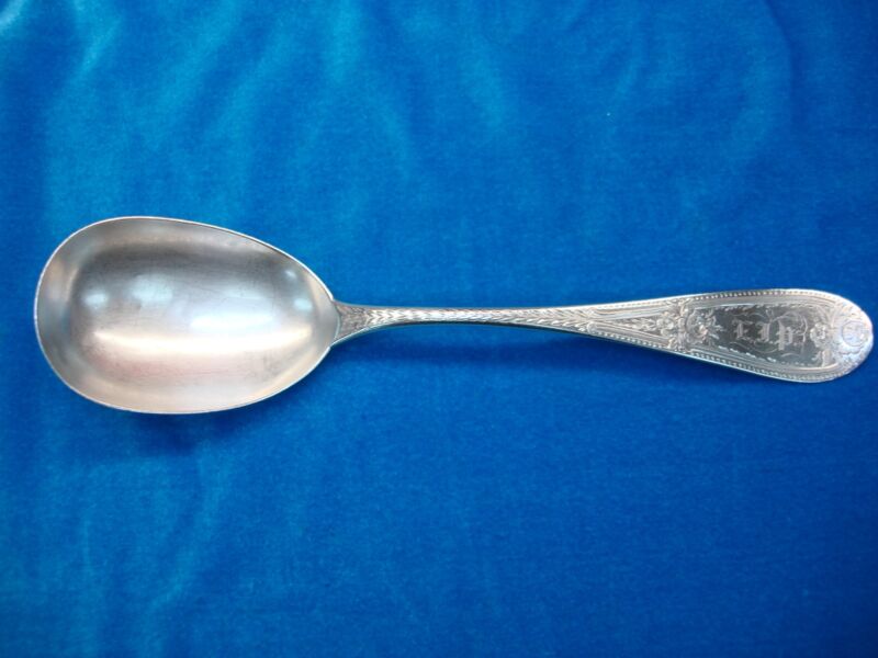 Vintage Bechtel & Eno coin silver serving spoon, Philadelphia, 1800s - monogrammed