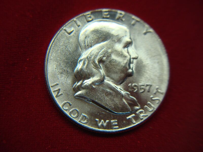 1957 Franklin Half Dollar, Satin Finish, Uncleaned & Brilliant