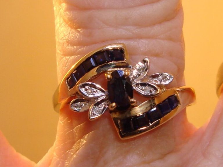 14K Gold Sapphire & Diamond Ring | Size 7.5 | Stunning Cocktail Design