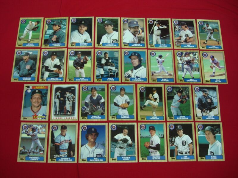 1987 Topps Tiffany Detroit Tigers baseball card set break featuring Trammell, Parrish and more