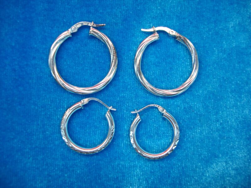 Sterling silver hoop earrings, two pairs, petite and elegant with .925 hallmark