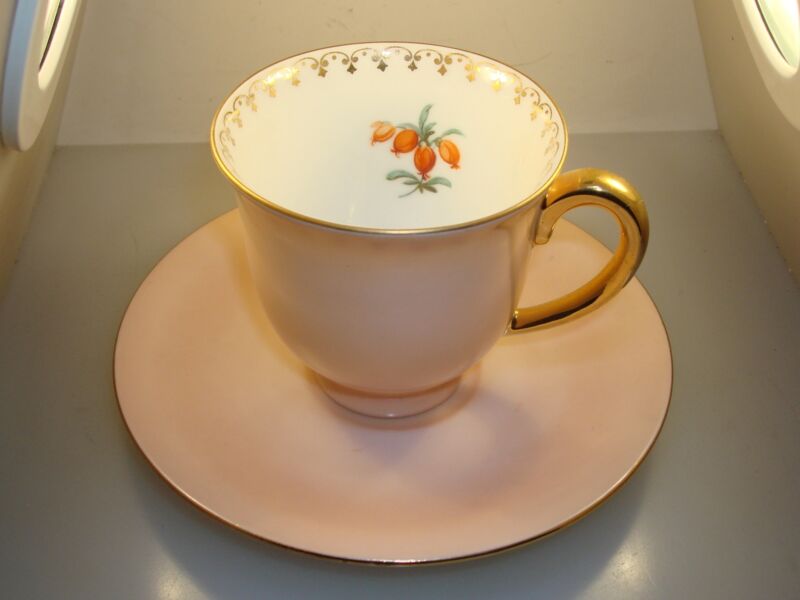 Vintage PULS Czechoslovakia Pink Floral Demitasse Cup & Saucer Set - Near Mint