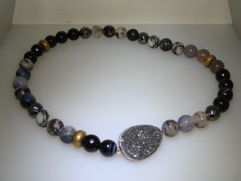 Black Dragon Vein Quartz & Druzy Choker Necklace