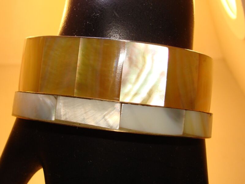 Vintage Abalone Inlay Bangle Bracelets (Pair)