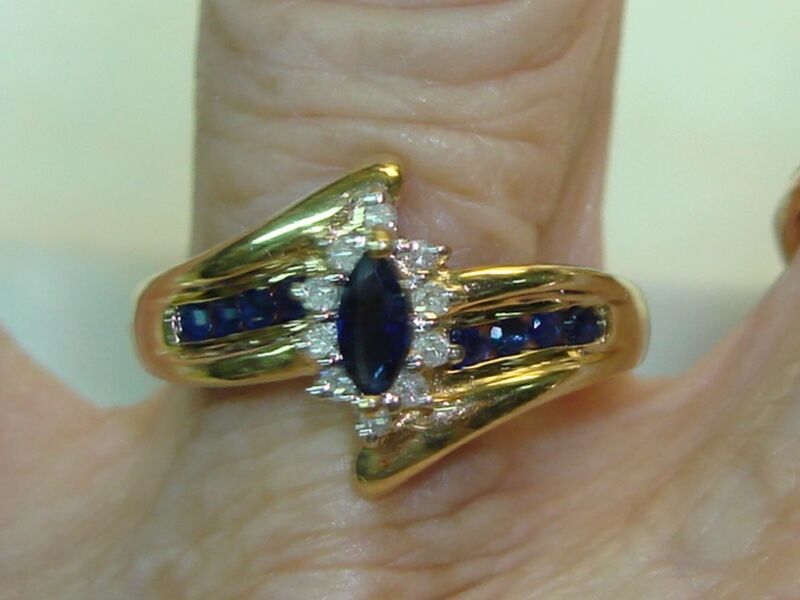 10K Gold Topaz & Diamond Ring - Size 8.5, Marquise Topaz Center