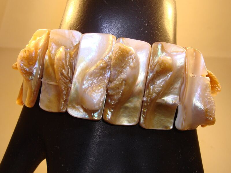 Vintage iridescent abalone stretch bracelet, 6.5 inches