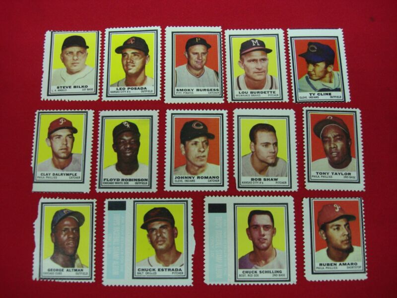 14 vintage 1962 Topps Ruben Amaro baseball stamps with original glue