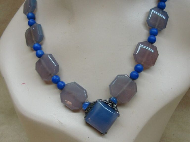 Art Deco Sterling Silver Chalcedony & Marcasite Necklace, 1930s Germany
