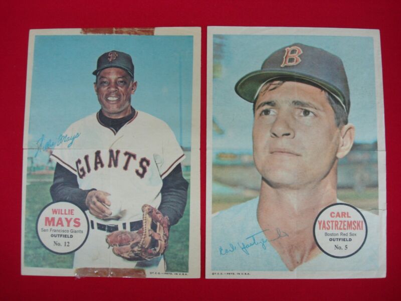 Vintage 1967 Topps Pin-Up Posters of Carl Yastrzemski (#5) and Willie Mays (#12)