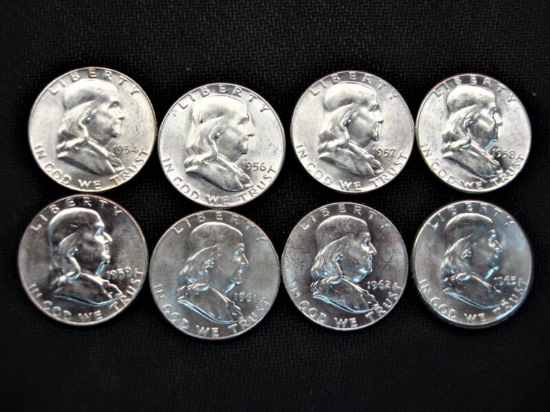 Franklin Half Dollars (1956-1963) - a collection of 8 coins