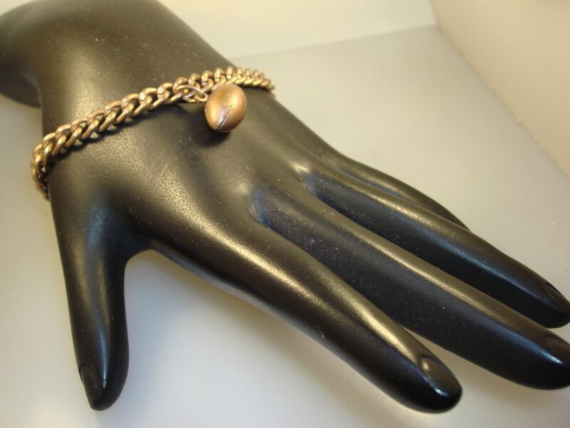 Vintage 1940s copper football charm bracelet, estate find