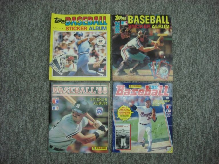 Vintage baseball sticker albums by Topps and Panini