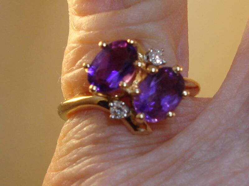14K gold amethyst and diamond ring, size 5.75