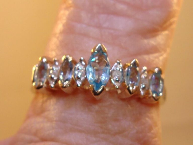 10K gold blue topaz and diamond ring, size 9, 1/2 carat